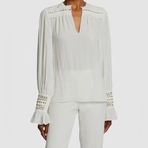 Ramy Brook Cooper Embroidered Studded Flowy White Blouse